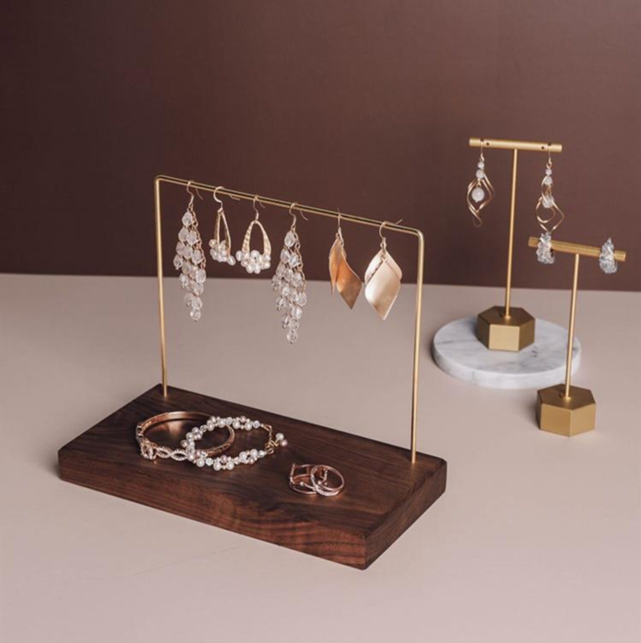 Walnut Jewelry Stand 4pc Set